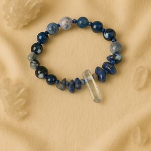 Blue Agate Clear Quartz Gemstone Beaded Bracelet